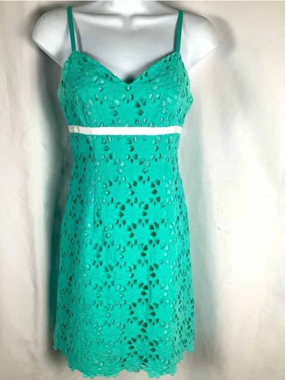 Lilly Pulitzer Size 8 Eyelet‎ Layered Vintage Teal Green Empire Waist Dress